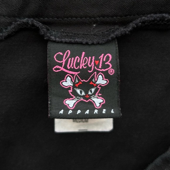 Y2K Lucky 13 Pencil Skirt Floral Skull Womens Medium Black With Slit Emo 2000s - Picture 3 of 9